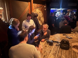 Kathy, Alex, Grant, Katie, and Mike at a table in Kroa