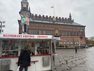 Hot dog stand outside Copenhagen City Hall