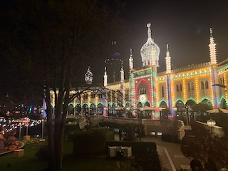 Tivoli Gardens lit up at night